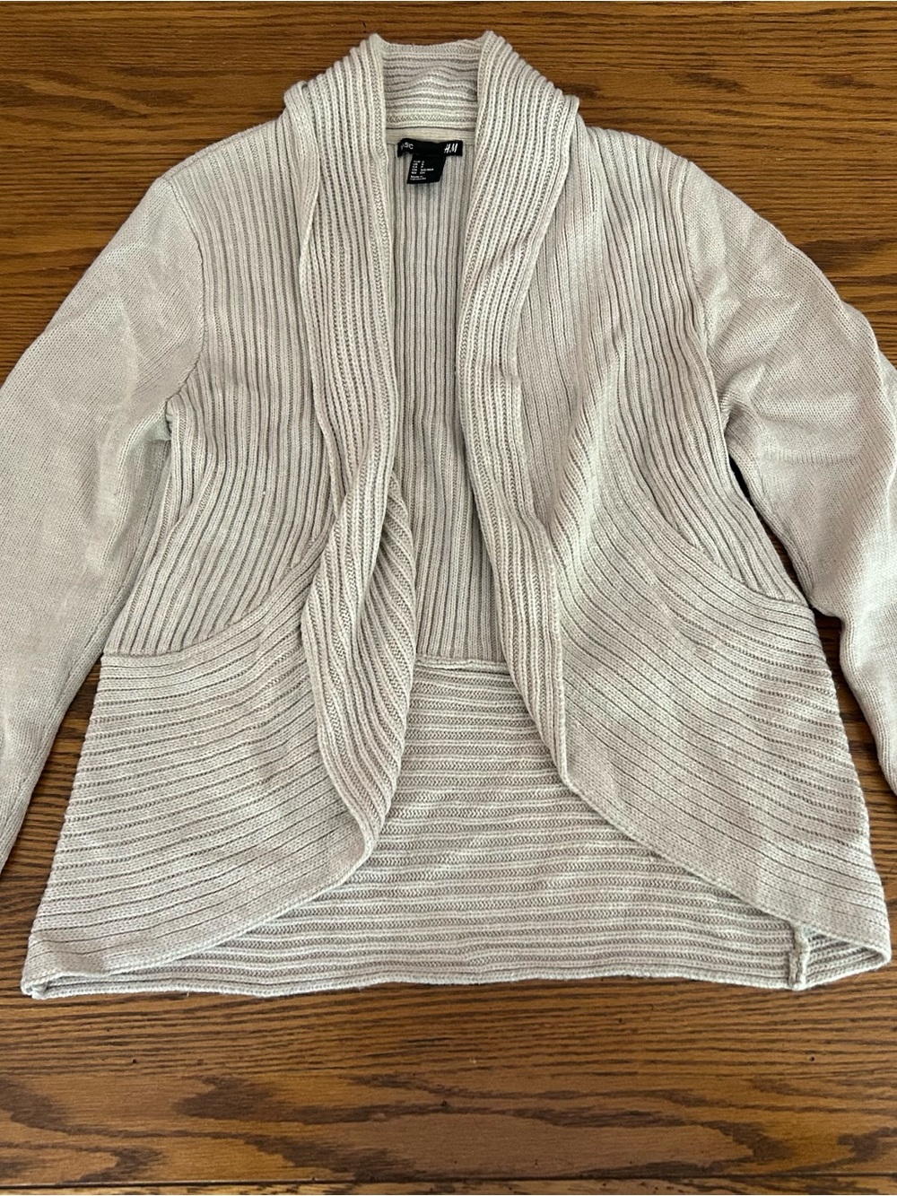 H&M Light Cream Ribbed Open-Front Cardigan
